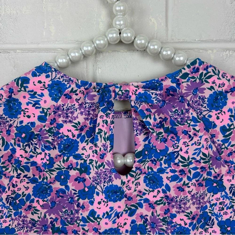 Vineyard Vines Girls Floral Long Sleeve One Piece Swimsuit Size M 12-14